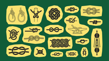 Fototapeta premium Maritime rope knots ancient navigation tying diagrams minimal vectors series showcasing sailor knot symbols harbor patterns nautical binding structures