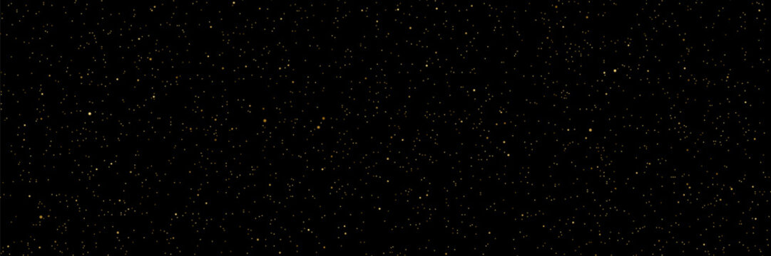 Gold glitter texture on a black background. Holiday background. Golden explosion of confetti. Golden grainy abstract texture on a black background. Design element