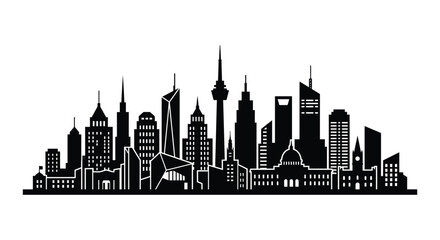 Fototapeta premium City Skyline Silhouette Against White Background Modern Architectural Design