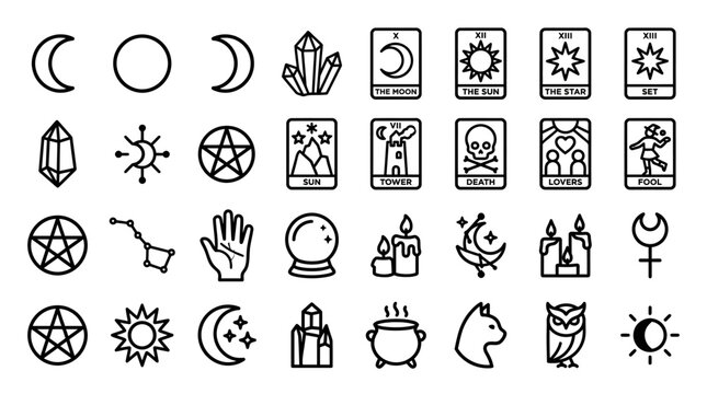 Various occult and mystical symbols icons.