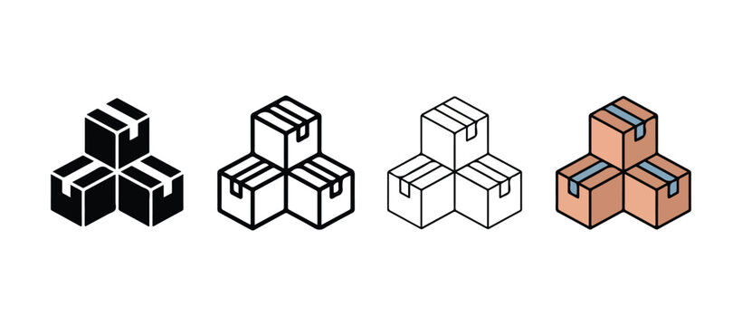 boxes stacked in triangular formation for shipping and storage needs  boxes are black white brown and black with white outlines