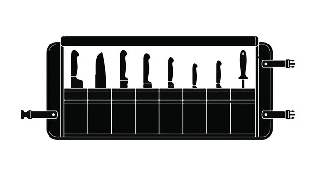 Professional Chef Knife Roll Bag Silhouette - Culinary Knives Set Case Vector