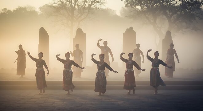 Dramatic Dawn Dance Circle Silhouettes.