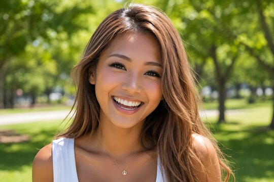 日光の中で笑う女性