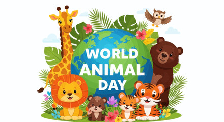 Naklejka premium World animal day celebration with cute wild animals