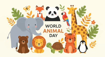 Naklejka premium World animal day illustration with cute cartoon animals