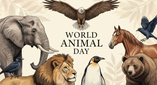 World animal day illustration with various wildlife