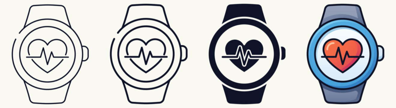 Smartwatch Heart Rate Monitor Icon Set