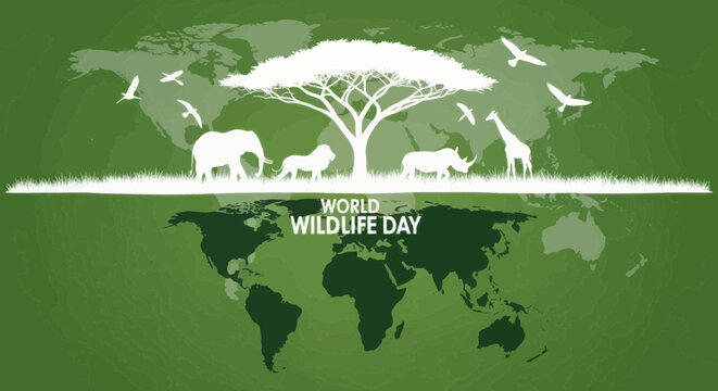 World wildlife day concept with animals and map