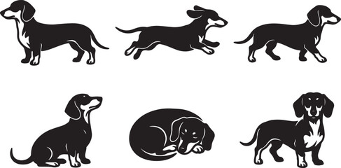 Obraz premium Dog Silhouette Collection with Standing Running Sitting and Sleeping Poses Isolated Vector Illustration Set