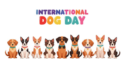 Fototapeta premium International dog day illustration with a row of cute dogs