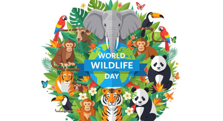 Obraz premium World wildlife day celebration design with wild animals