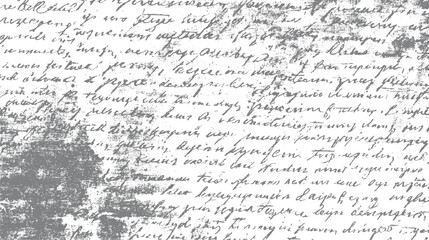 Naklejka na ściany i meble Faded grey cursive handwriting on a textured white background with visible ink imperfections and smudges