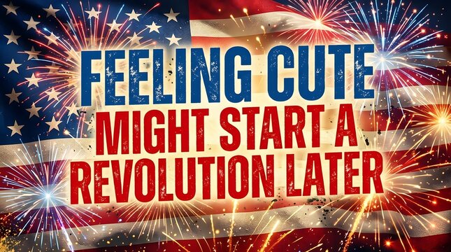 Vibrant american flag background with fireworks and feeling cute might start a revolution later text