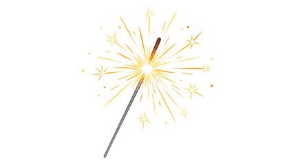 Fototapeta premium A festive flat vector illustration of a glowing handheld sparkler firework emitting bright sparks and light, perfect for New Year's Eve celebrations, Fourth of July campaigns, wedding design, and part