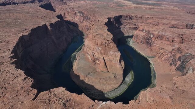 Aerial view of the natural scenery of horseshoe bendy, Page Town, Arizona, USA