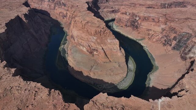 Aerial view of the natural scenery of horseshoe bendy, Page Town, Arizona, USA
