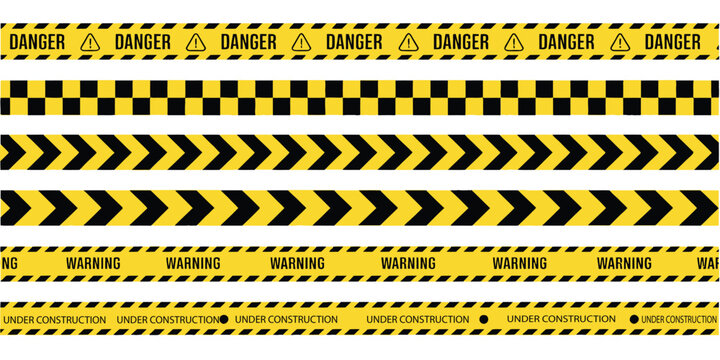 Caution tape set featuring yellow and black warning zone stripes used for danger restriction, hazard boundaries, and safety control visual design