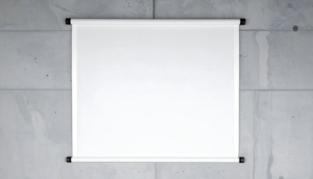 Blank traditional Japanese hanging scroll on concrete wall mockup