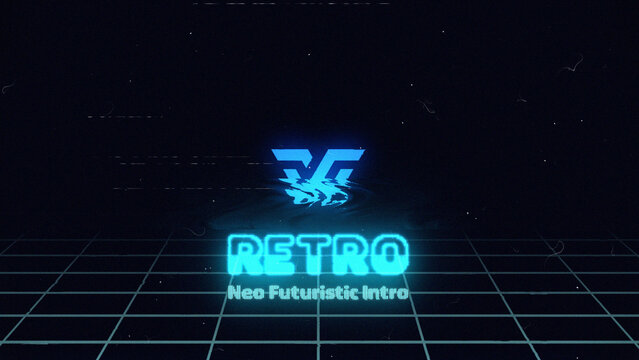 Retro Futuristic Neon Logo Reveal Synthwave 80s Grid Glitch Intro