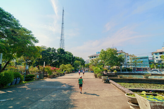 Walking people in the city park called the 80th Birthday Anniversary of His Majesty the King in Bangkok