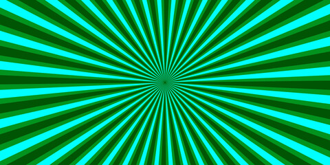 Fototapeta premium Retro sunburst background with green and cyan rays