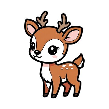 Cute cartoon deer with big eyes and antlers.