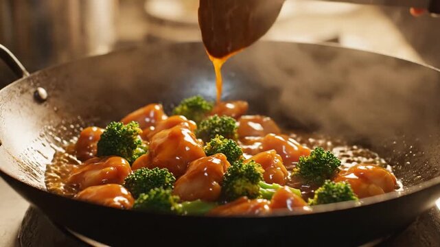 Stir-Fry in a Wok, Home Cooking, Appetizing Meal, Kitchen Setting