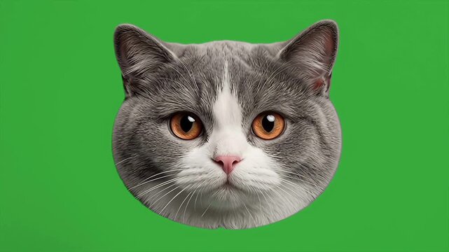 Background animation of cute cat head talking and meowing on green screen background