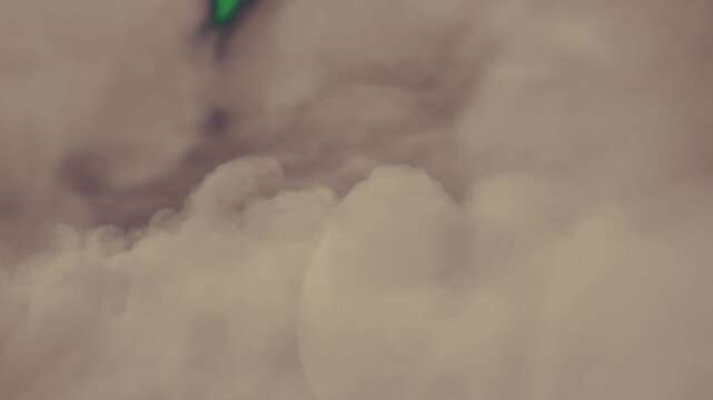Plane flying in the sky cloud middle floating air on group of clouds bunch feathers isolated on green screen background