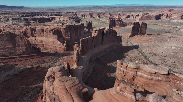 Aerial photography of the natural geological scenery of Arches National Park in Utah, USA