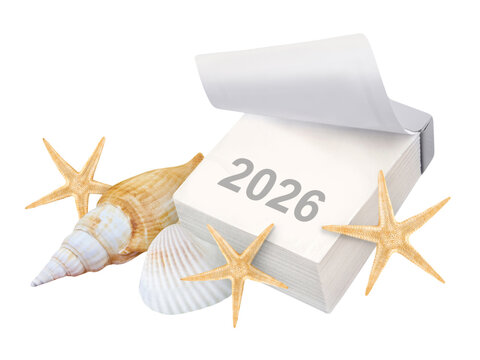 Kalender 2026 Muscheln und Seesterne  Hintergrund transparent PNG cut out