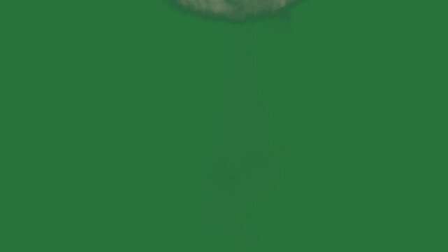 White border and screen cloud floating on man ' s face air isolated on green screen background