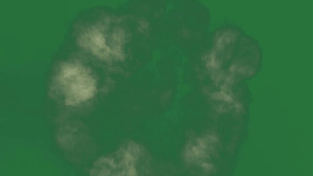 White border and screen cloud on smoke coming out of it black circle isolated on green screen background