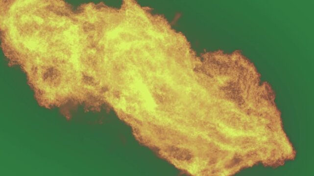 Large orange explosion yellow fire on in the sky ball middle it isolated on green screen background