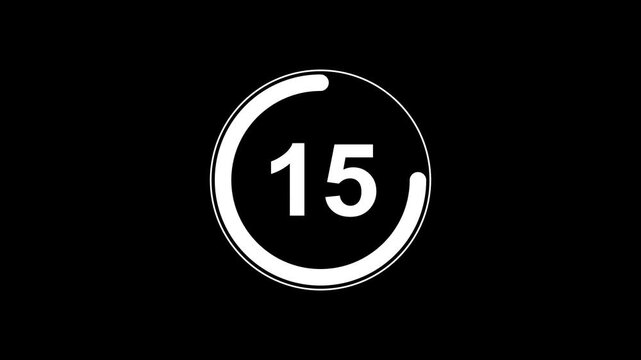 Circle countdown timer one minute animation from 20 to 0 second animation with alpha channel, 20 second countdown timer, Countdown video on black background