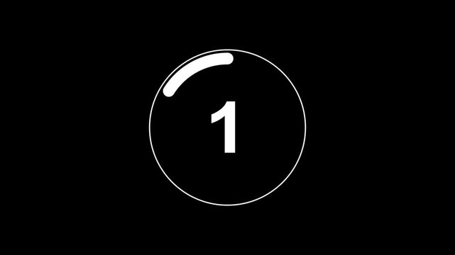 Circle countdown timer one minute animation from 5 to 0 second animation with alpha channel, 5 second countdown timer, Countdown video on black background