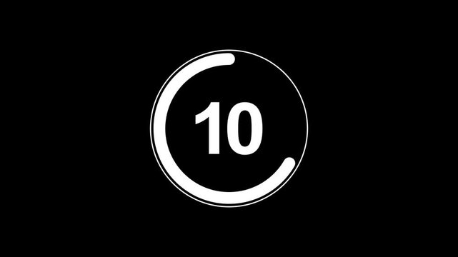 Circle countdown timer one minute animation from 15 to 0 second animation with alpha channel, 15 second countdown timer, Countdown video on black background