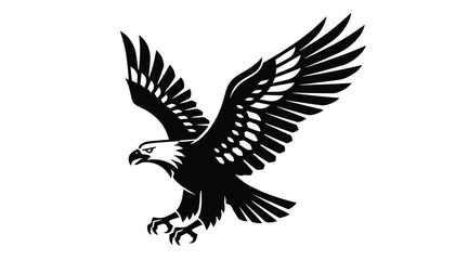 Fototapeta premium High contrast black and white graphic illustration of a majestic eagle in full flight with its wings spread wide.