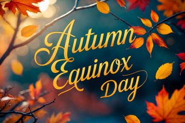 Banner poster greeting card autumn equinox day background yellow red leaf fall forest AI Generative