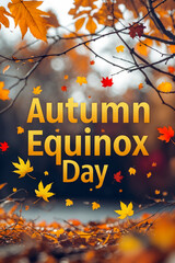 Banner poster greeting card autumn equinox day background yellow red leaf fall forest AI Generative