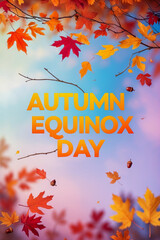 Banner poster greeting card autumn equinox day background yellow red leaf fall forest AI Generative