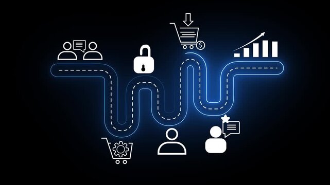 Customer Journey & Sales Funnel Process Neon Business Illustration