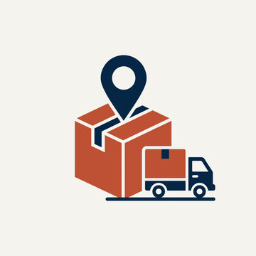 A delivery truck transports a package to a location marked by a pin.