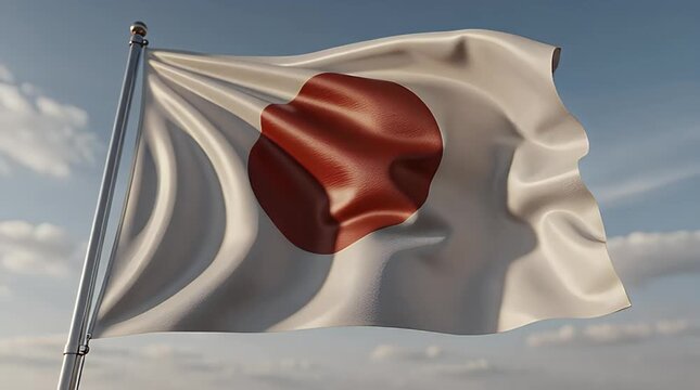 Flag in Wind Japan Style Flag Rippling in Bright Sky