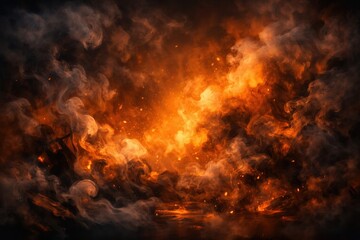 Fototapeta premium Fiery smoke and glowing flames creating dark abstract Halloween background with dramatic sparks