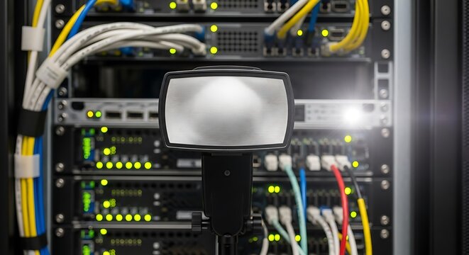 Data Center Server Rack Cable Network Close Up.