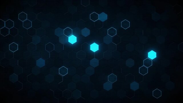 Glowing blue hexagons on dark background digital pattern