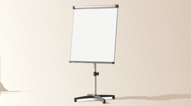 A clean flat vector illustration of a blank white presentation easel whiteboard on a portable metal stand with a warm light background, suitable for office, educational, and corporate design projects.