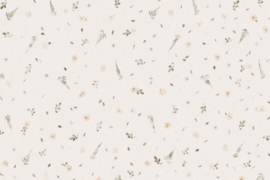 neutral botanical pattern background, dried pressed flowers paper texture, delicate floral and  foliage wallpaper, beige nature print